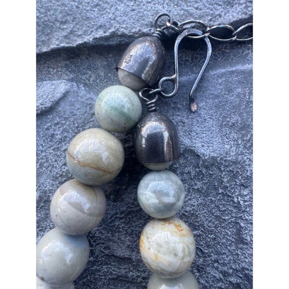 Natural Stone Beaded Jasper Necklace With Sterling Silver Hook Clasp - Picture 5 of 11